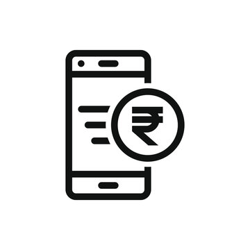 Rupee currency sign with a mobile phone. Fast money transfer icon concept isolated on white background. Vector