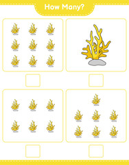 Counting game, how many Coral. Educational children game, printable worksheet, vector illustration