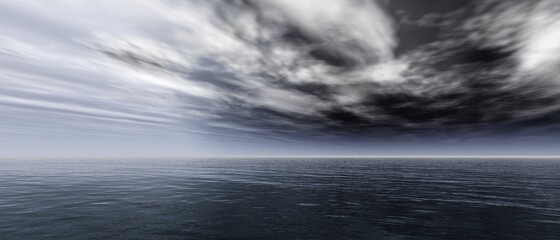 Stormy sky over water, formidable ocean, seascape, 3D rendering