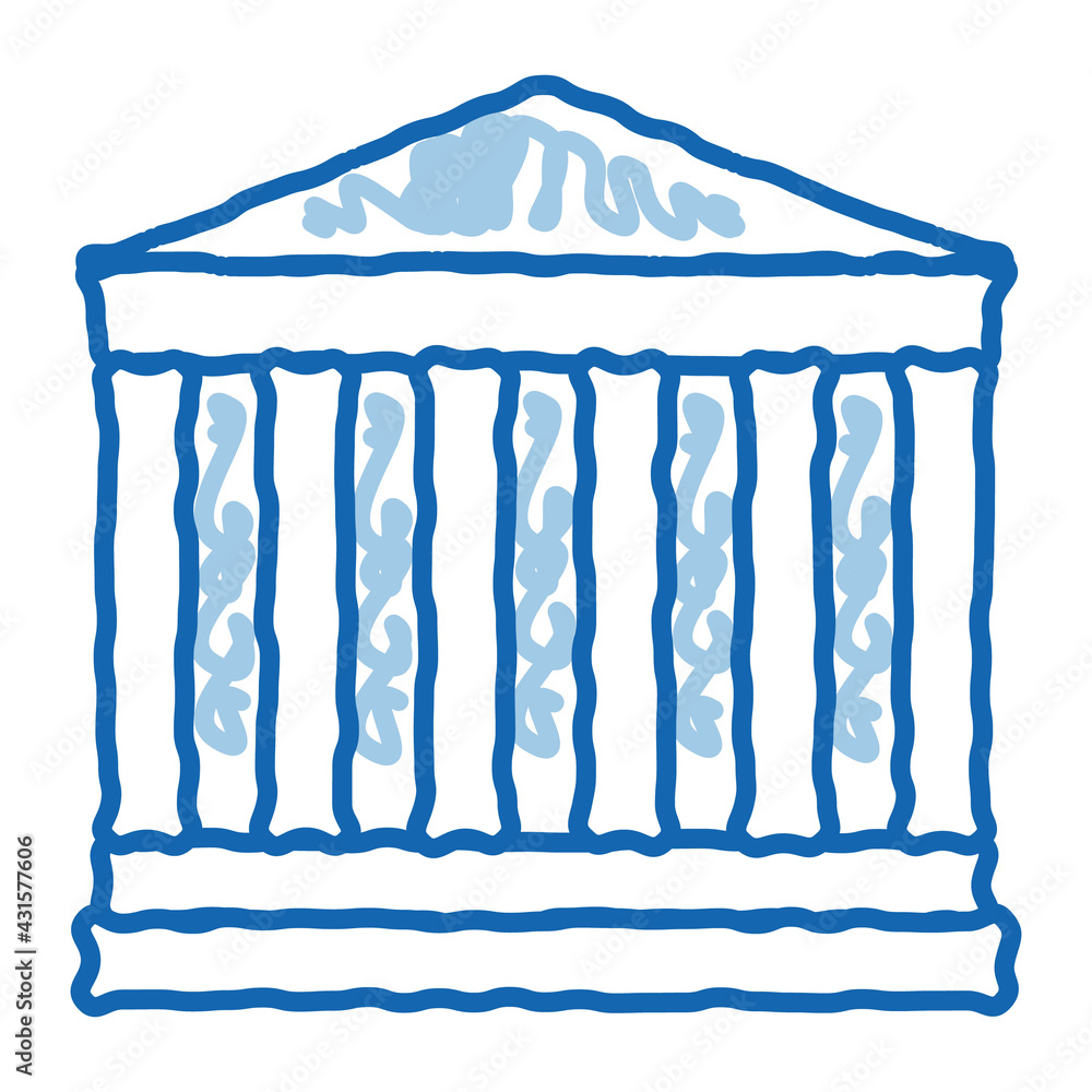 Sticker greek columns building doodle icon hand drawn illustration