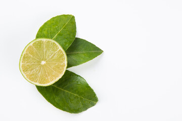 Ripe green lemon fruit on white background