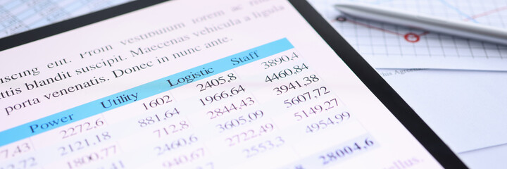 Obraz premium On tablet, the financial indicators of business in numbers