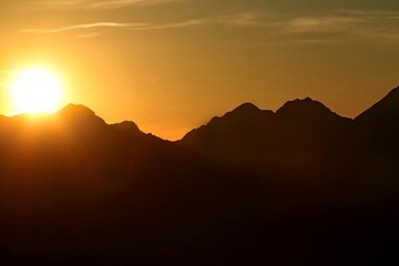 Mountain silhouette during sunset at the Warscheneck area in Austria