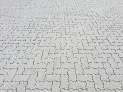 Interlocking Concrete Paver Tiles In Clean Perspective View.