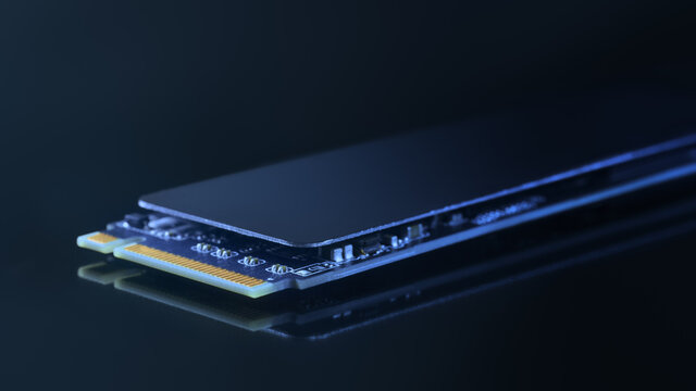 SSD M2 disk close up with selective focus on the interface