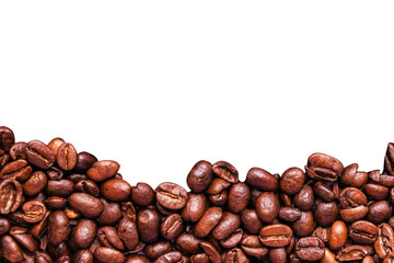 Roasted coffee beans isolated on white background with copy space.