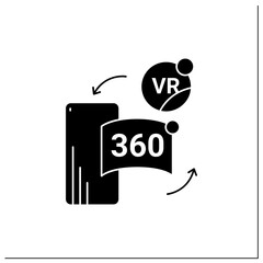 Vr in cell phone glyph icon. Virtual reality application on telephone. Special app helps immerse into 3d world.Modern technology concept.Filled flat sign. Isolated silhouette vector illustration