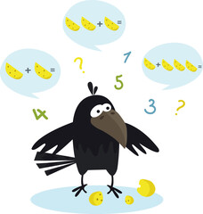 Colorful illustration with a crow calculate cheese vector image