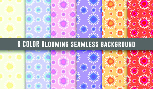 Set of 6 seamless pattern various abstract flower bloomimg decroative contempory modern trendy background design for wallpaper textile warpping paper.
