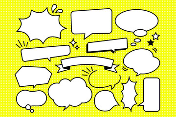 Set of speech bubbles on yellow dot background. Vector illustration