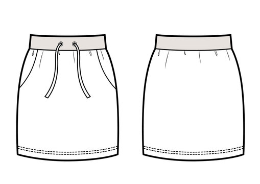 Female Sport Skirt Vector Template Isolated. Front And Back View.