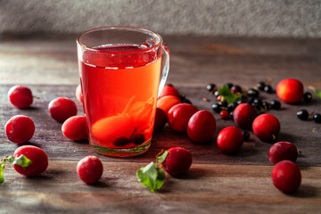 Juice made from currant and plums in glass