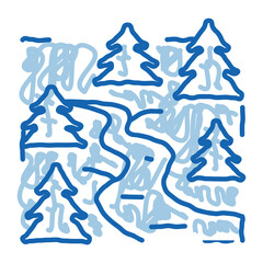 flowing river among forest doodle icon hand drawn illustration