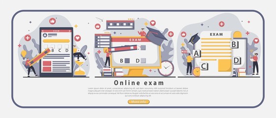 Flat design online education landing page concept. Concept of online exam, online survey, testing, e-learning. Good for websites, landing pages, mobile applications, posters, and banners.