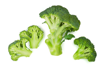 Fresh wholesome broccoli isolated on white background. Vegetables ingredients for cooking.