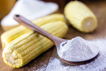 Fototapeta na wymiar Corn starch is the corn flour used in cooking to prepare creams, as a thickener