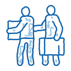 people with luggage doodle icon hand drawn illustration