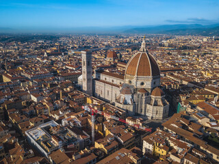 Cattedrale di Santa Maria del Fiore in Florence from a high drone view