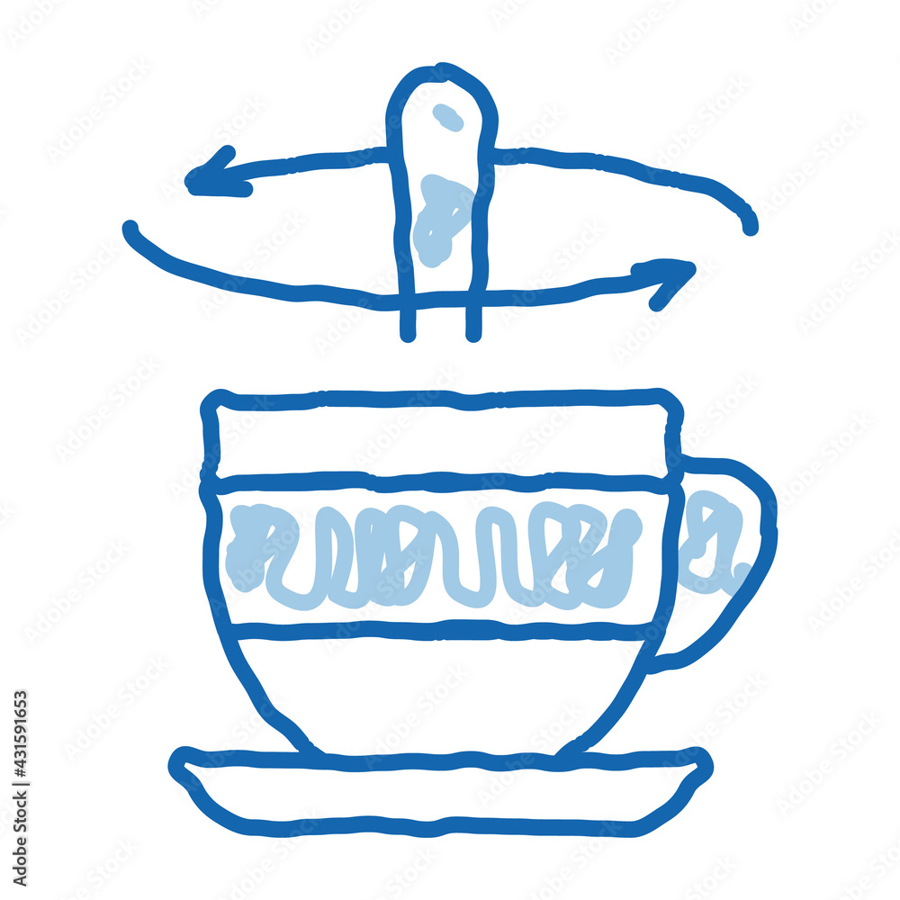 Poster stirring spoon in cup of tea doodle icon hand drawn illustration