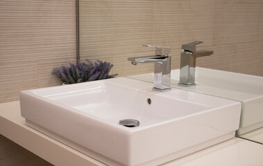 white sink and mirror close up