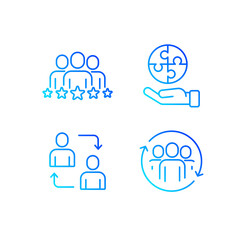 Teamwork related vector linear gradient icons set. Contains icons such as synergy, collaboration, research, meetings and more.