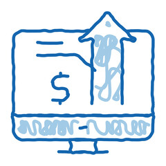 computer chart of money up growth doodle icon hand drawn illustration