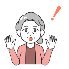 びっくり　両手　高齢女性