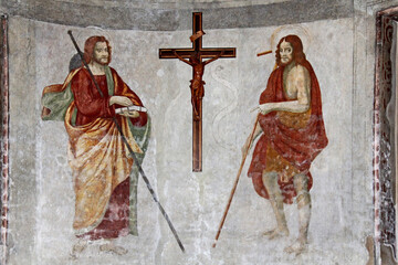 San Giacomo e San Giovanni Battista; affresco nell'abside della chiesa di San Cristoforo sul...