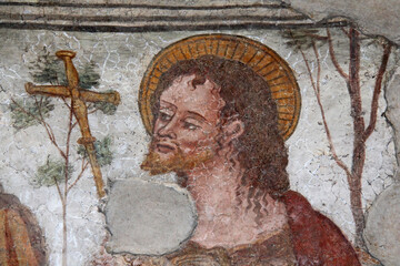 San Giovanni Battista; affresco nella chiesa di San Cristoforo sul Naviglio Grande, Milano - obrazy, fototapety, plakaty