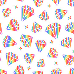 Diamonds with rainbow gradient Modern abstract seamless pattern. Vector shapes isolated on white background. Bright Surface Design - 431594601