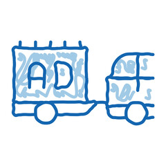 moving advertisement by car doodle icon hand drawn illustration