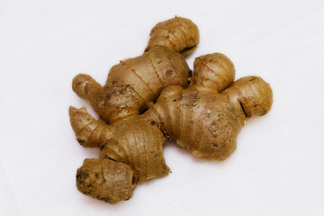fresh ginger root on a white background