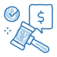 auction hammer hit for sale approval doodle icon hand drawn illustration