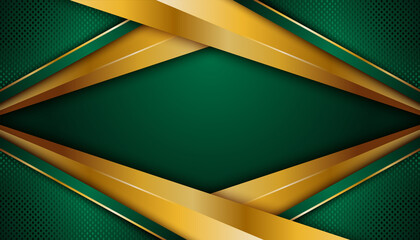 Fototapeta premium Realistic paper green style luxury with golden line on dark 3d abstract presentation background