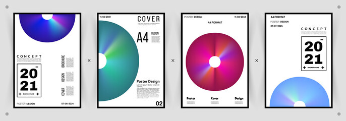 Abstract futuristic geometry shape. Red, yellow, green, purple and pink colors. Futuristic poster template. Vector set.