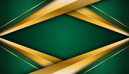 Fototapeta premium Realistic paper green style luxury with golden line on dark 3d abstract presentation background