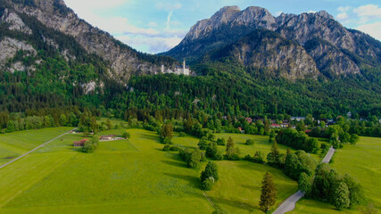 Fototapeta na wymiar Wonderful Bavarian landscape in the German Alps - Allgau district - aerial view