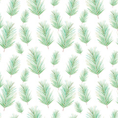 Fototapeta premium Watercolor pine tree branches seamless pattern
