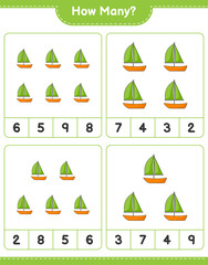 Counting game, how many Sailboat. Educational children game, printable worksheet, vector illustration