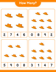 Counting game, how many Summer Hat. Educational children game, printable worksheet, vector illustration
