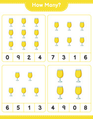 Counting game, how many Cocktail. Educational children game, printable worksheet, vector illustration