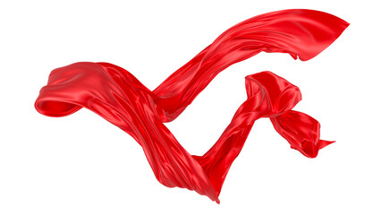 Beautiful flowing fabric of red wavy silk or satin. 3d rendering image.