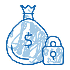 money bag security protection doodle icon hand drawn illustration