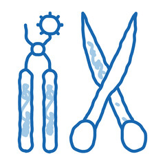 leather craft scissors and punch tool doodle icon hand drawn illustration