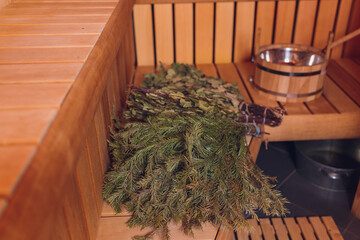 Birch and oak broom for a steam room.