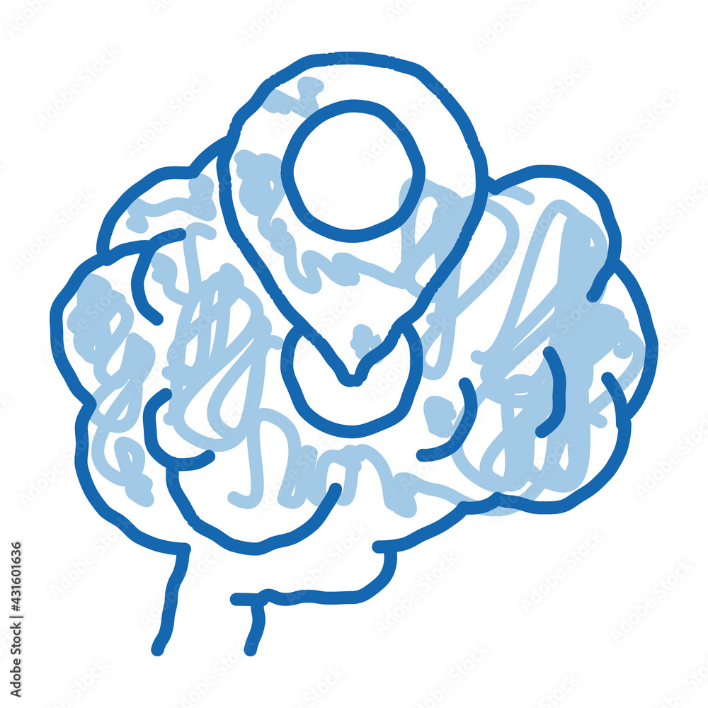 Sticker dementia brain location gps sign doodle icon hand drawn illustration