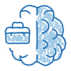 business case and brain doodle icon hand drawn illustration