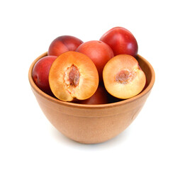 Red plum fruit isolated on white background