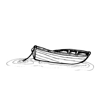 recommend clip art: Doodle Wooden boat. Vector drawing . Isolated on a white background, vector. Elements for Print for a postcard and Illustration for a T-shirt.