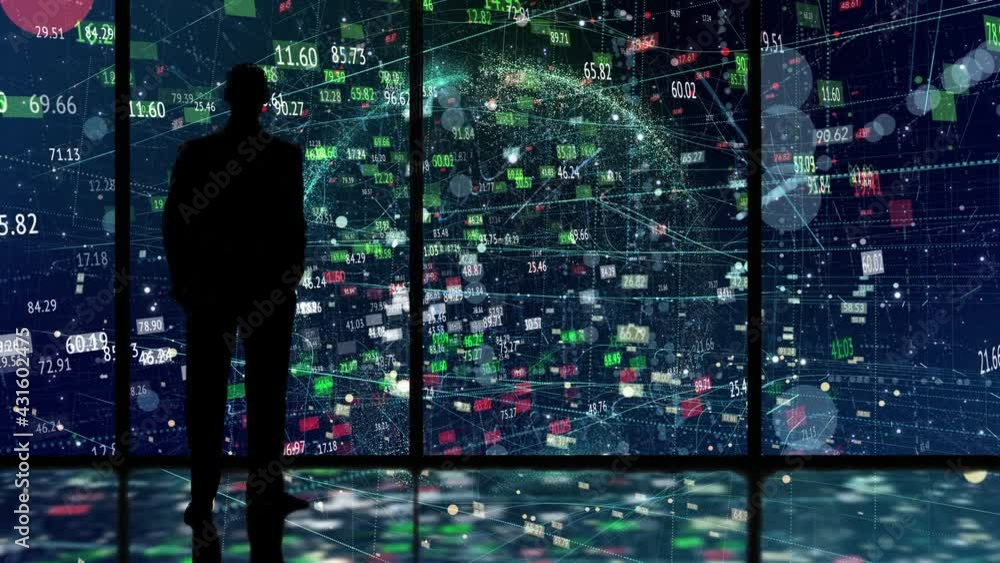Wall mural man in a futuristic data flow world